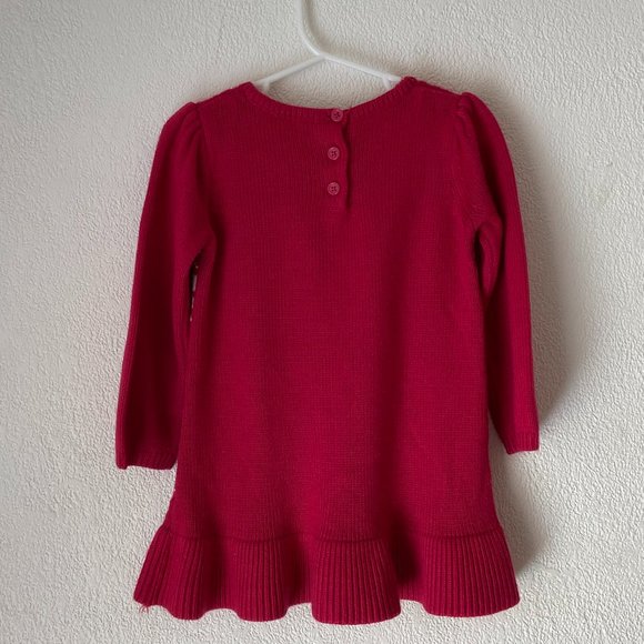 5/$25 Girls Red and White Wool Flower Pattern Long-Sleeve Small Dress - Picture 2 of 2